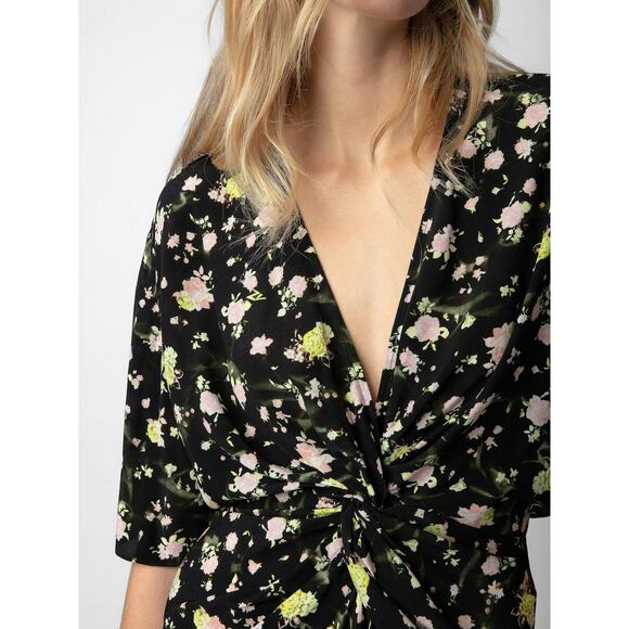 NWT ZADIG & VOLTAIRE Rozom Soft Crinkle Roses Dress Size XS - Picture 2 of 8